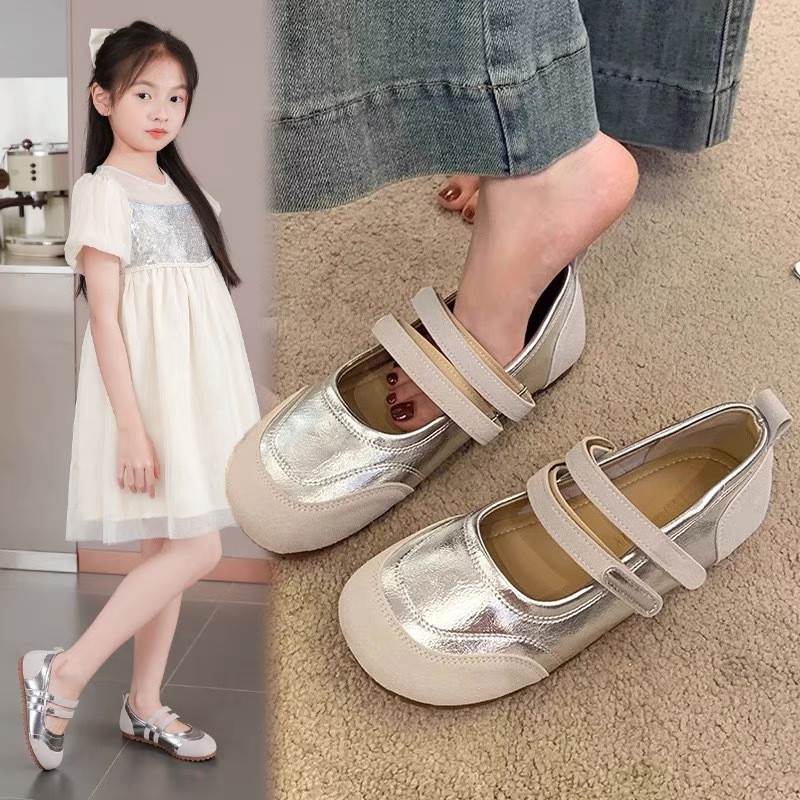 2026 New Princess Style Girls Leather Shoes, Soft Sole Flat Shoes For Spring Autumn, Silver Loafers Kids Dress Matching Shoes photo 5
