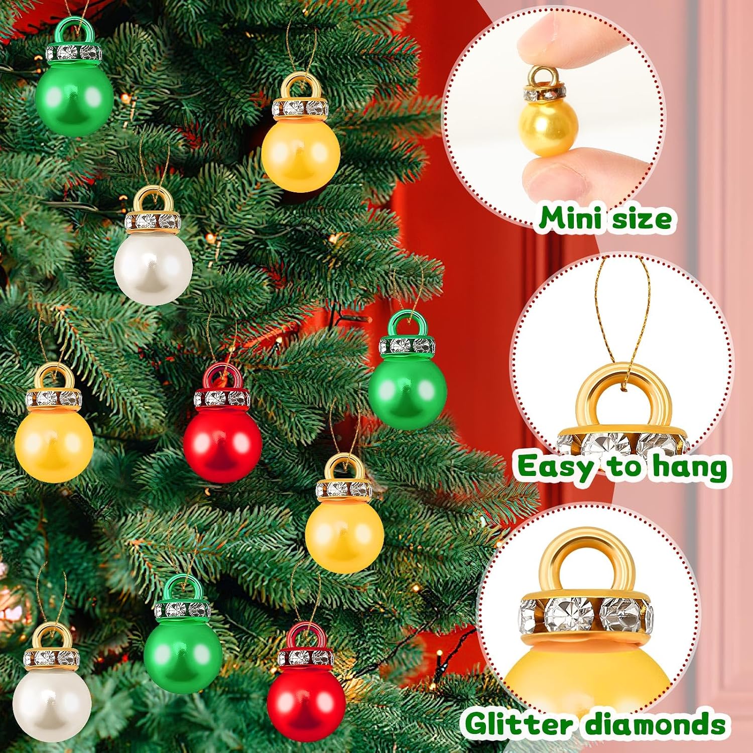 Christmas Mini Ornaments 90 Units, Multicolor Faux Pearl Decorations For Christmas Tree, Holiday Crafts And Home Decor photo 5