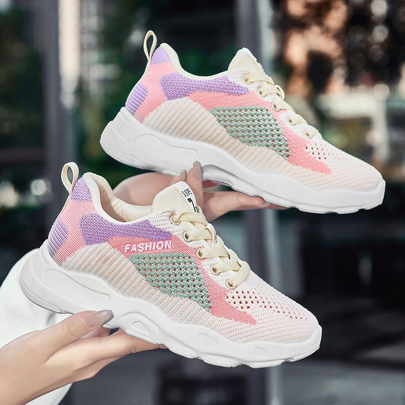 Casual Colorblock Lace-up Sneakers Women Versatile Breathable Lightweight Walking Running Shoes photo 3