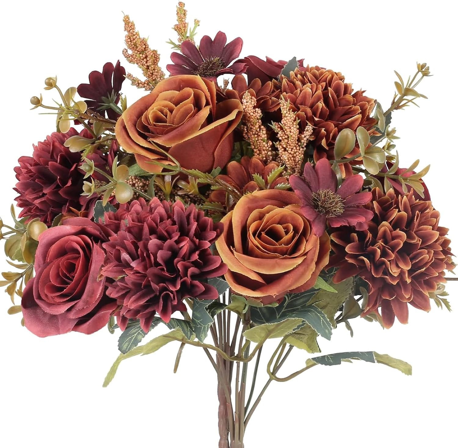 Artificial Fall Flowers 2 Units, Orange And Red Silk Faux Flowers For Autumn Home Decor, Vase Arrangements And Table Display photo 1