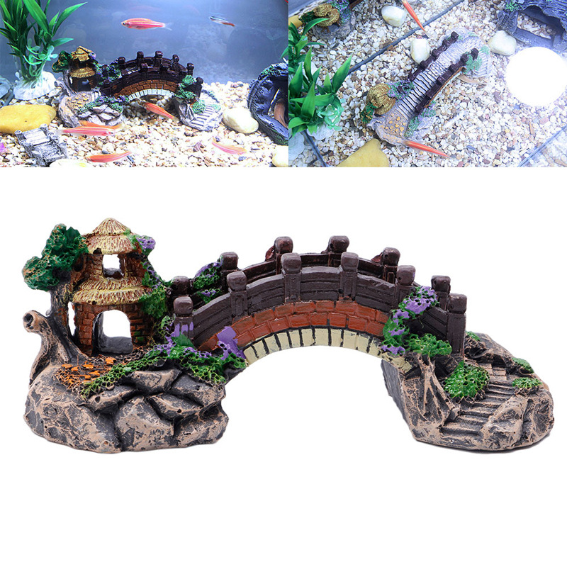 Fish Tank Aquarium Landscape Rockery Fake Bridge Landscaping Decoration Package Fish Globe Decorative Simulation Bridge Rockery Stone photo 6