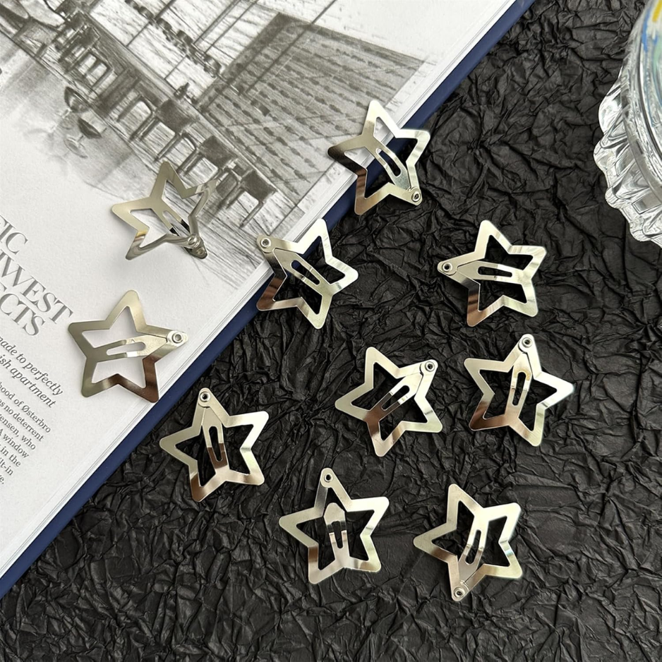 15PCS Star Hair Clips, Y2K 2000s Snap Hair Barrettes, Non-Slip Silver Metal Star Hair Accessories For Girls & Women photo 4