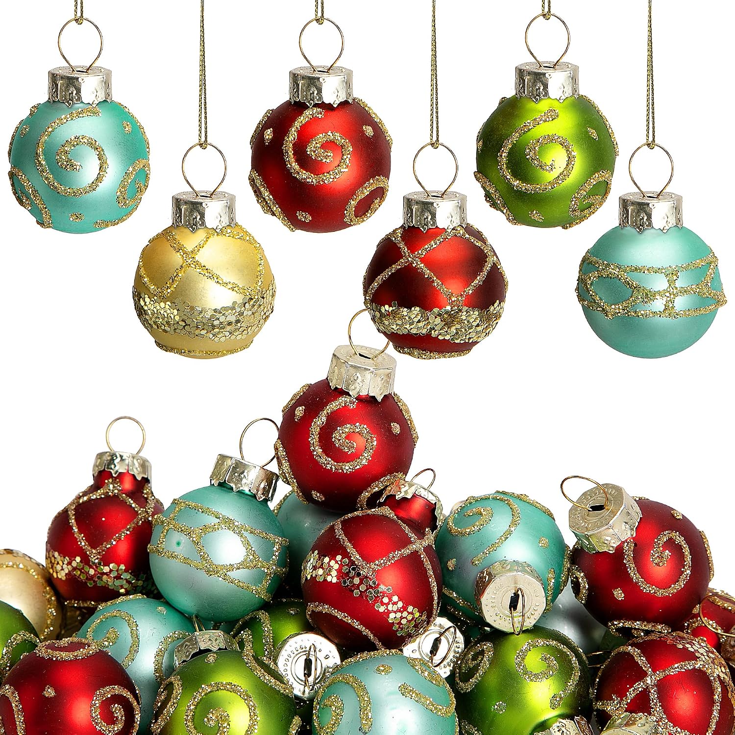 Christmas Mini Glass Ball Ornaments 24 Units, Mini Glitter Hanging Balls For Christmas Tree, Holiday Party And Home Decor photo 1