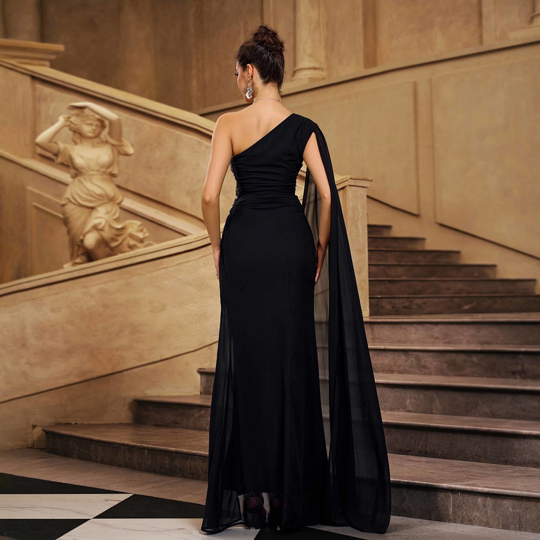 One-Shoulder Evening Gown With Beaded Embellishment photo 3