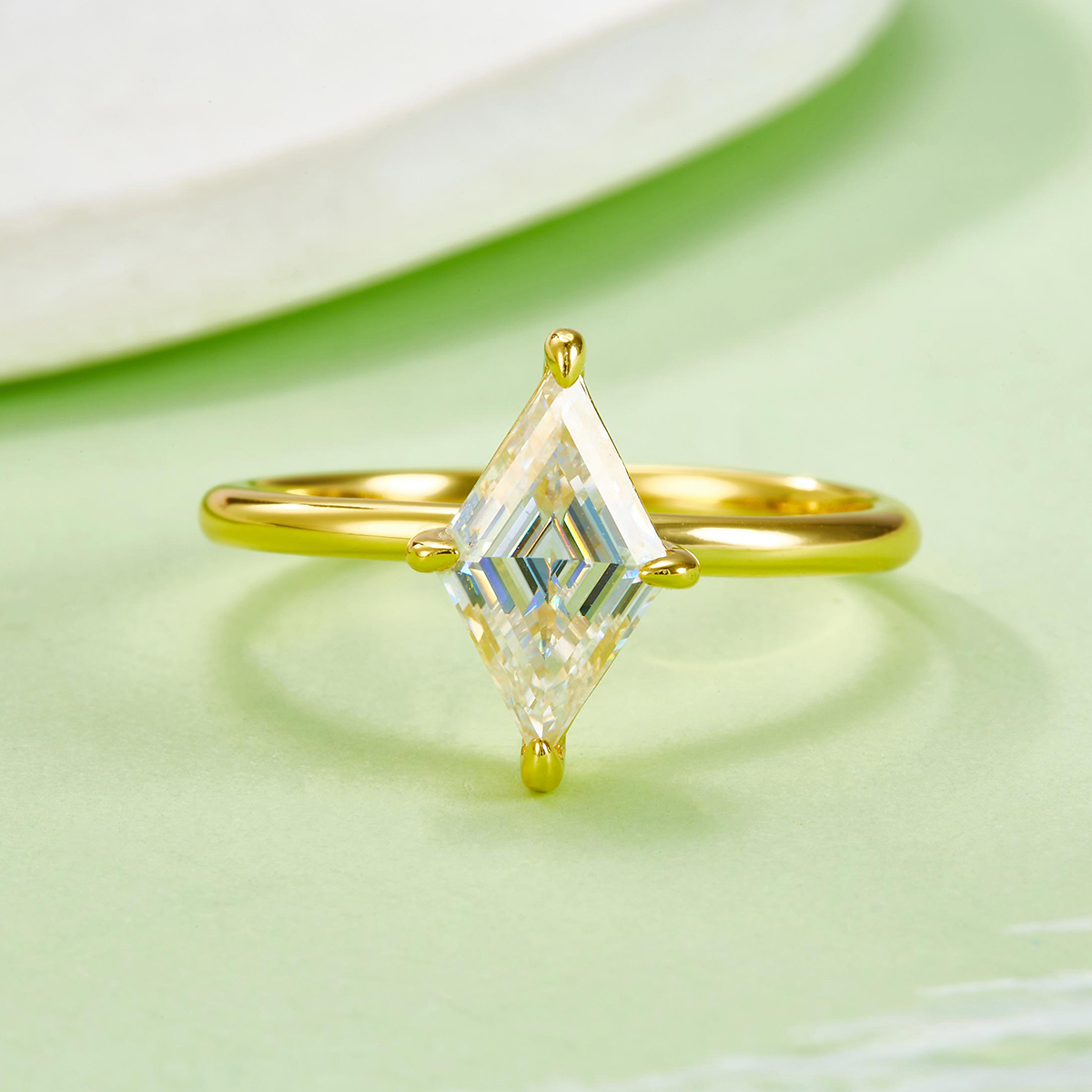 S925 Silver Gold Plated 2ct Kite Cut Moissanite Ring, 12x7mm D VVS1, GRA Certified US 5-9 photo 4