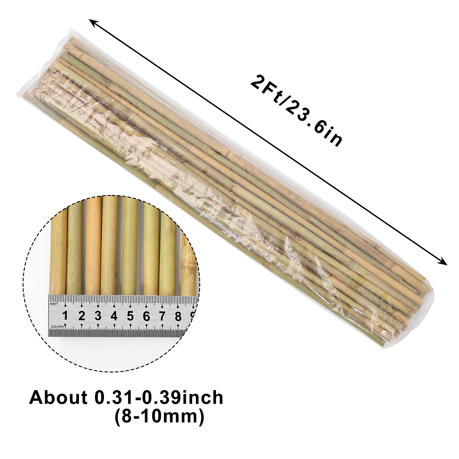 2FT,Diameter 8mm - 10mm Natural Bamboo Plant Stake, Sturdy Bamboo Poles, Durable Plant Bamboo Stake, Garden Climbing Plant Bracket 25pcs. Self-pickup Only photo 1