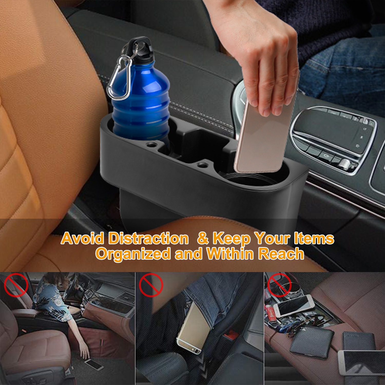 1Pc Car Seam Cup Holder Seat Gap Wedge Drink Storage Organizer Console Side Pocket Mount Stand For Pen Phone Bottle Sunglasses photo 3