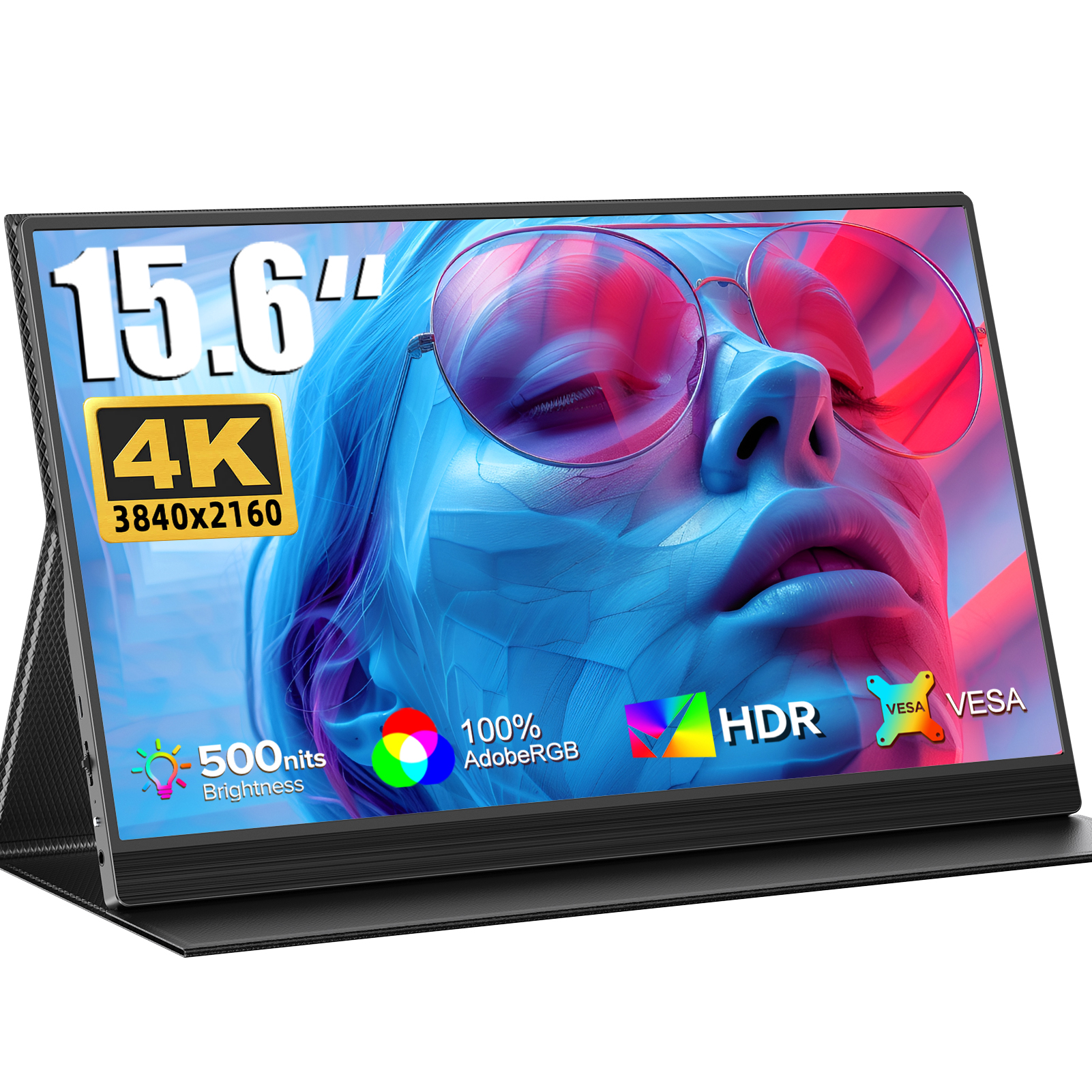 UPERFECT QLED 4K UHD Portable Monitor, 145 Percent SRGB, 500 Nits, 1500 To 1 Contrast, HDR FreeSync, 15.6 Inch Gaming Display, Type C HDMI, VESA And Smart Case. photo 1