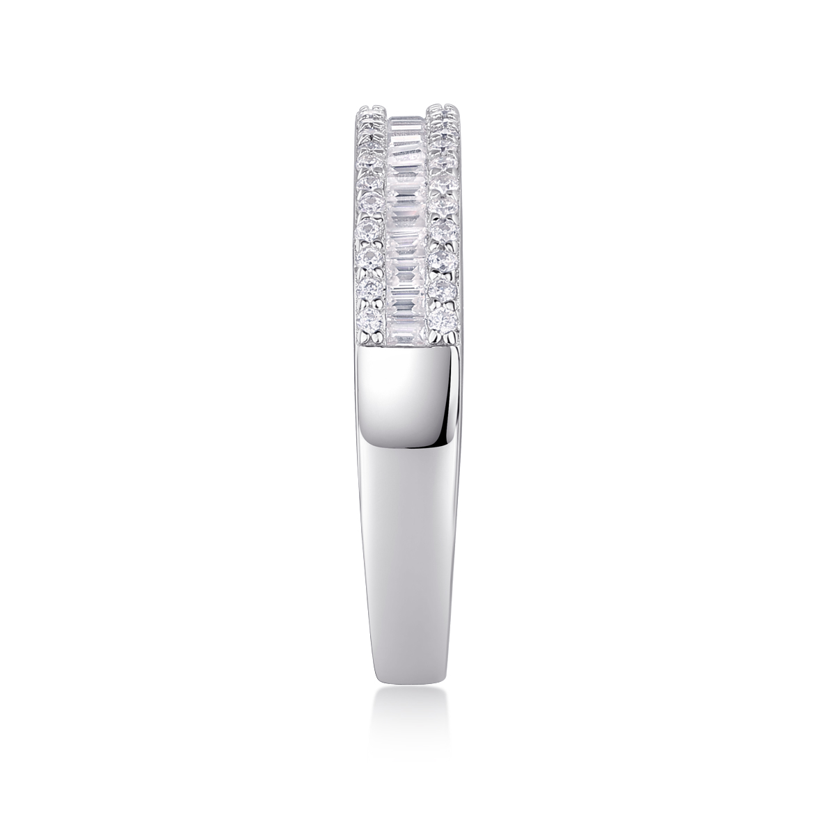 S925 Silver 2.8g Platinum Plated Moissanite Ring, 4.5mm Baguette & Round Pave Band, GRA Certified US 5-9 photo 5