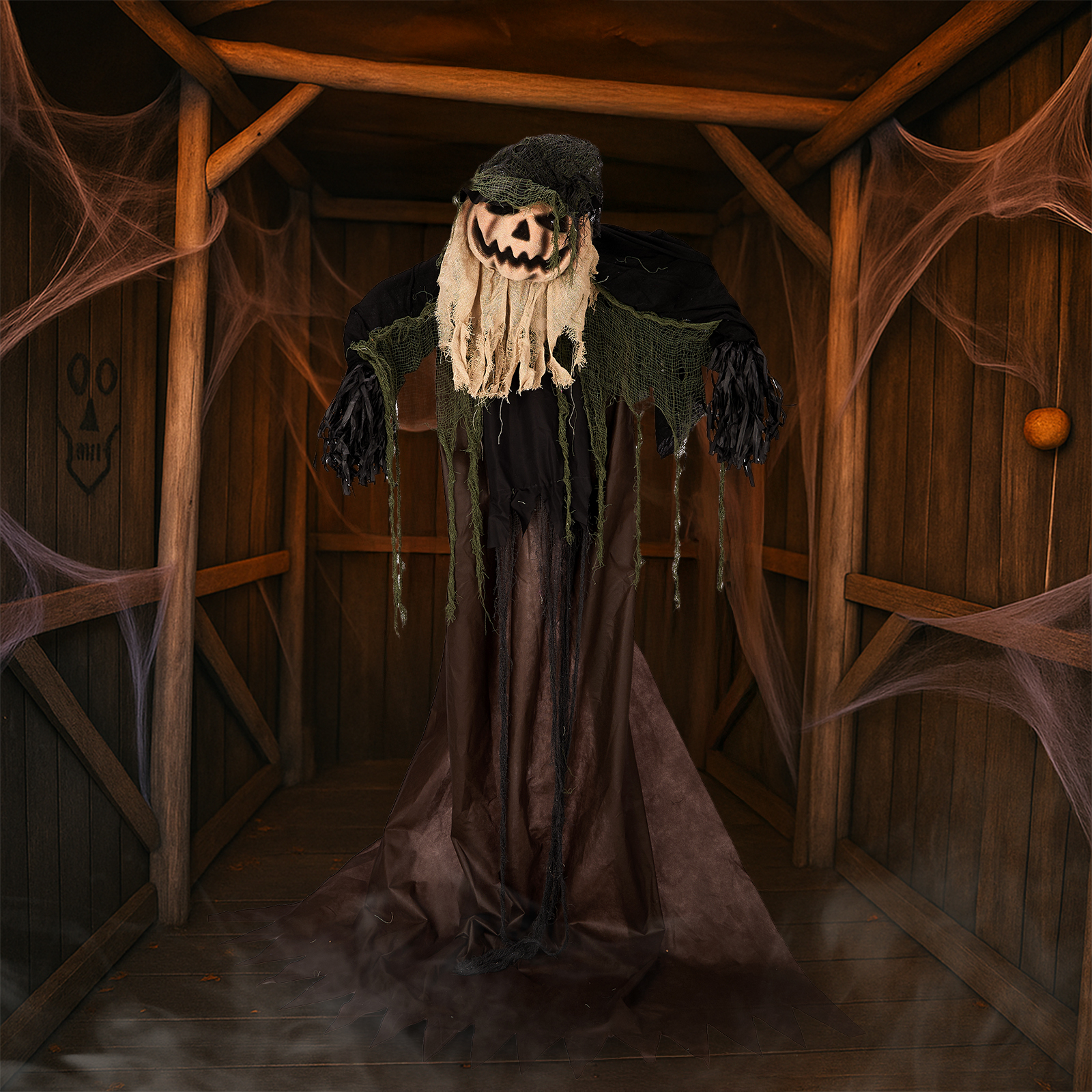 5.7ft Halloween Decorations Outdoor Life Size Animatronics Wizard With Pumpkin Face,Sound-Actived Party Decor With Creepy Sound ,Scary Haunted House Props For Garden Yard Lawn photo 4