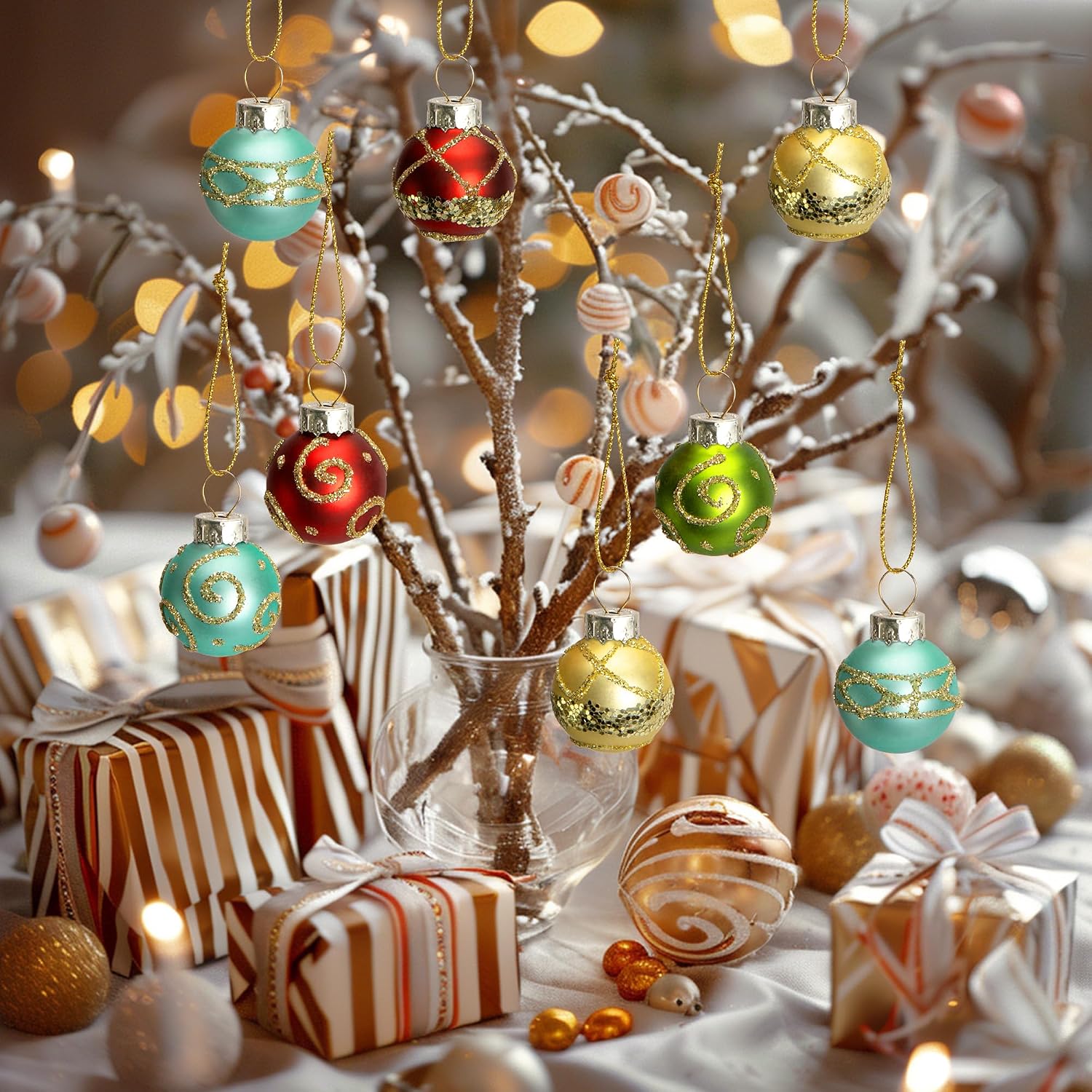 Christmas Mini Glass Ball Ornaments 24 Units, Mini Glitter Hanging Balls For Christmas Tree, Holiday Party And Home Decor photo 4