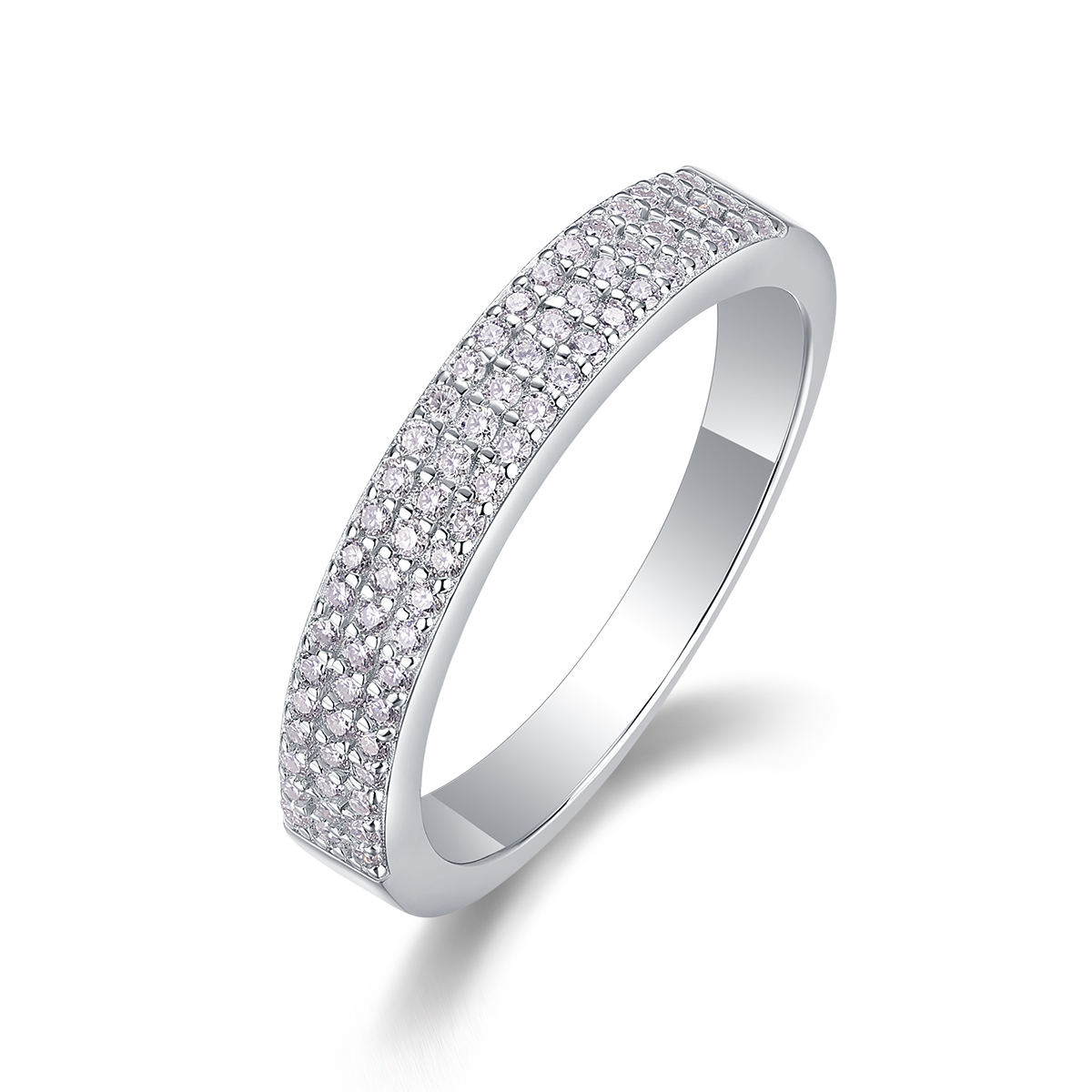 S925 Silver 2.4g Platinum Plated Moissanite Ring, 4.0mm 69pcs D VVS1 Micro Pave Band, GRA Certified US 5-9 photo 1