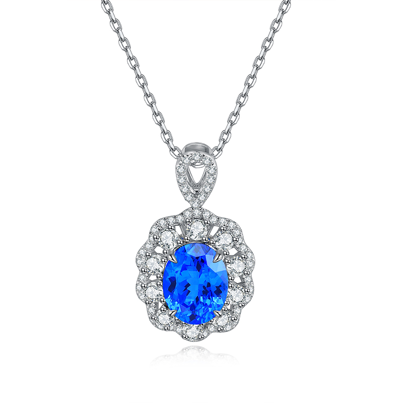 S925 Silver 4g Lab-Created Cobalt Spinel Paraiba Necklace, 7x9mm Pendant, 40&5cm photo 3