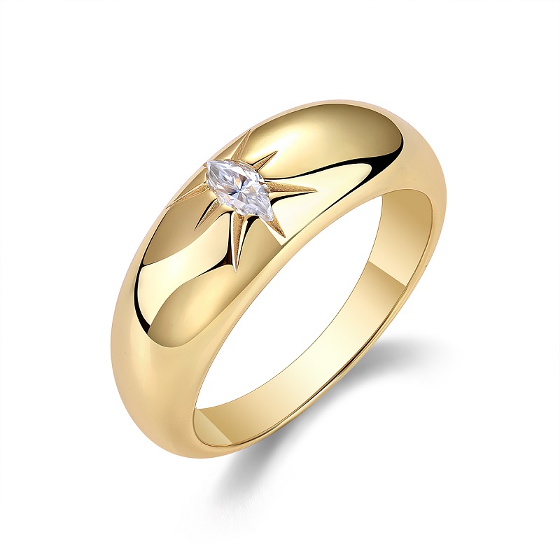 S925 Silver Gold Plated Marquise Moissanite Ring, 7.6mm Star Setting, D VVS1 GRA US 5-9 photo 1