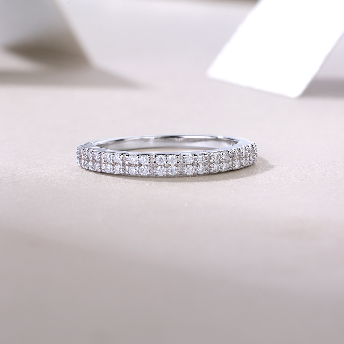 S925 Silver 2.1g Platinum Plated Moissanite Ring, 2.6mm 36pcs D VVS1 Half Eternity Band, GRA Certified US 5-9 photo 3