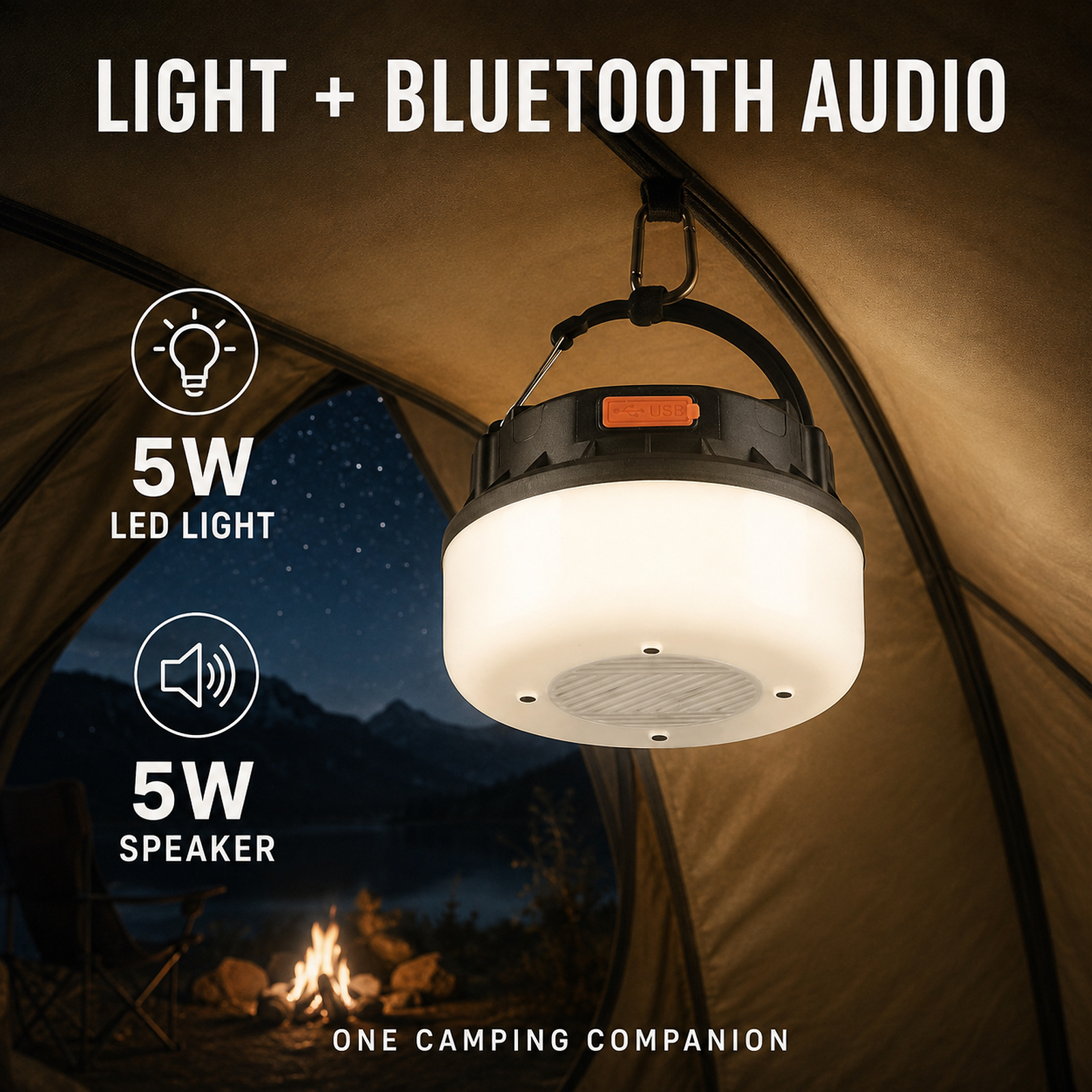 D41 1 Camping Lantern 1800mAh Hanging Hook Type C For Outdoor Factory Supply Solar Powered photo 2