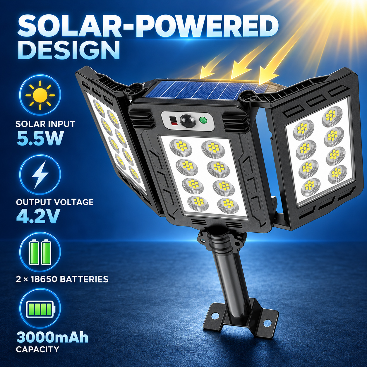 Solar Powered Rechargeable Motion Sensor LED Work Light 3000mAh For Auto W785 8 Battery Street photo 6