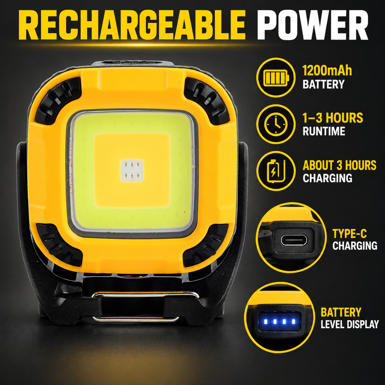 Rechargeable Magnetic Battery Display Type C LED Work Light Base Hanging W8129 1 Adjustable Stand photo 2
