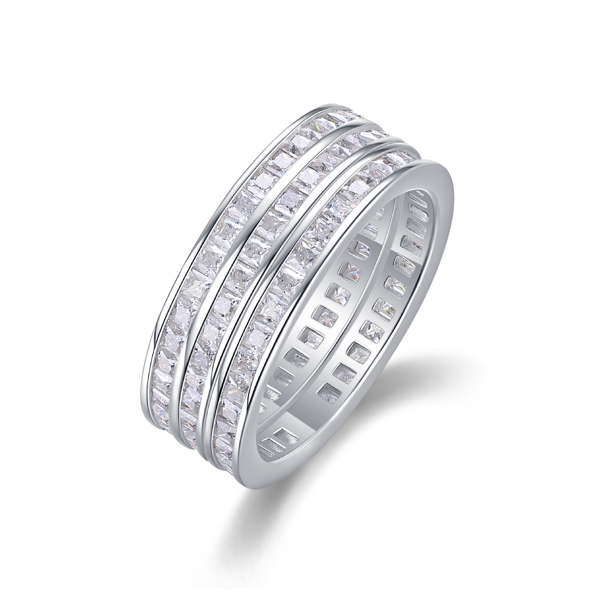 S925 Silver 3.9g Platinum Plated Moissanite Eternity Ring, 108 Pcs D VVS1 Stackable Band, GRA Certified US 5-9 photo 1