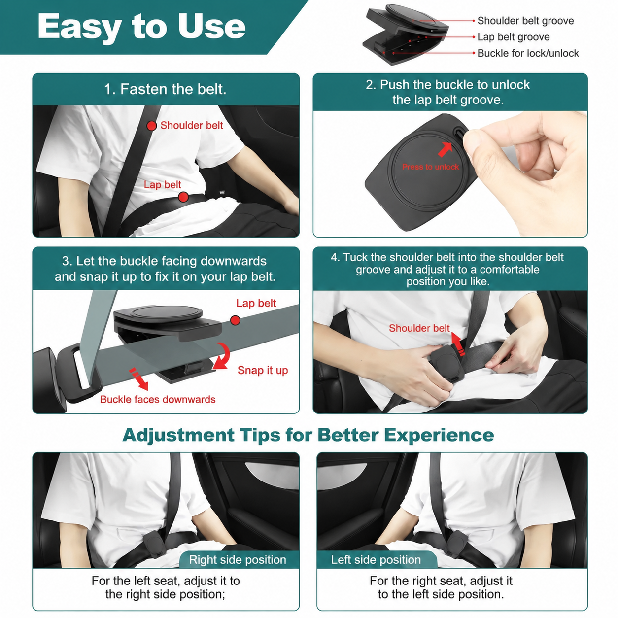 Car Seat Belt Adjuster Clamp Shoulder Neck Locking Clip Protector Durable Portable Comfortable Driving Black 2Pcs Pack photo 3
