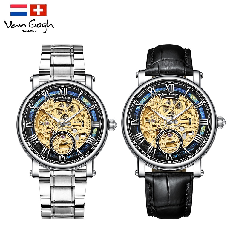 VAN GOGH Starry Night Series Blue Dial Skeleton Mechanical Movement Watch Daily Waterproof Starry Night photo 1