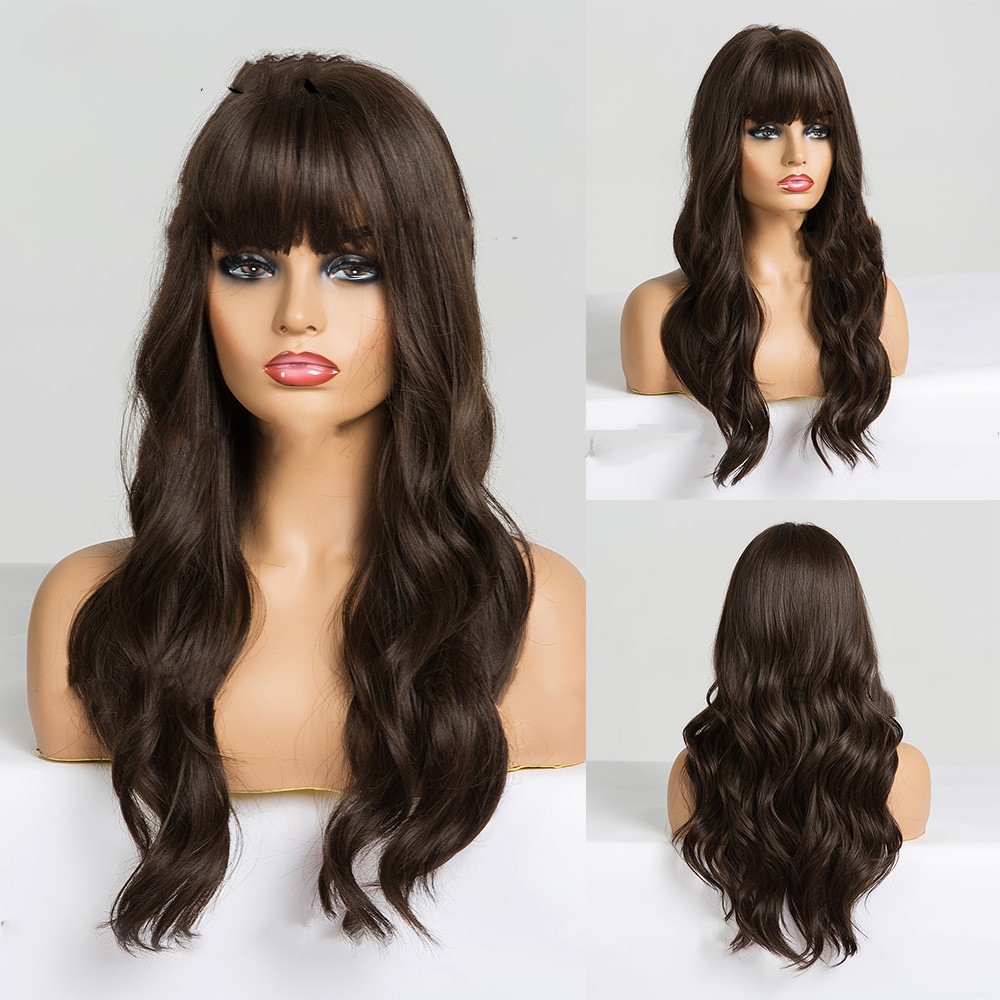 Black Brown Long Curly Hair With Bangs photo 1