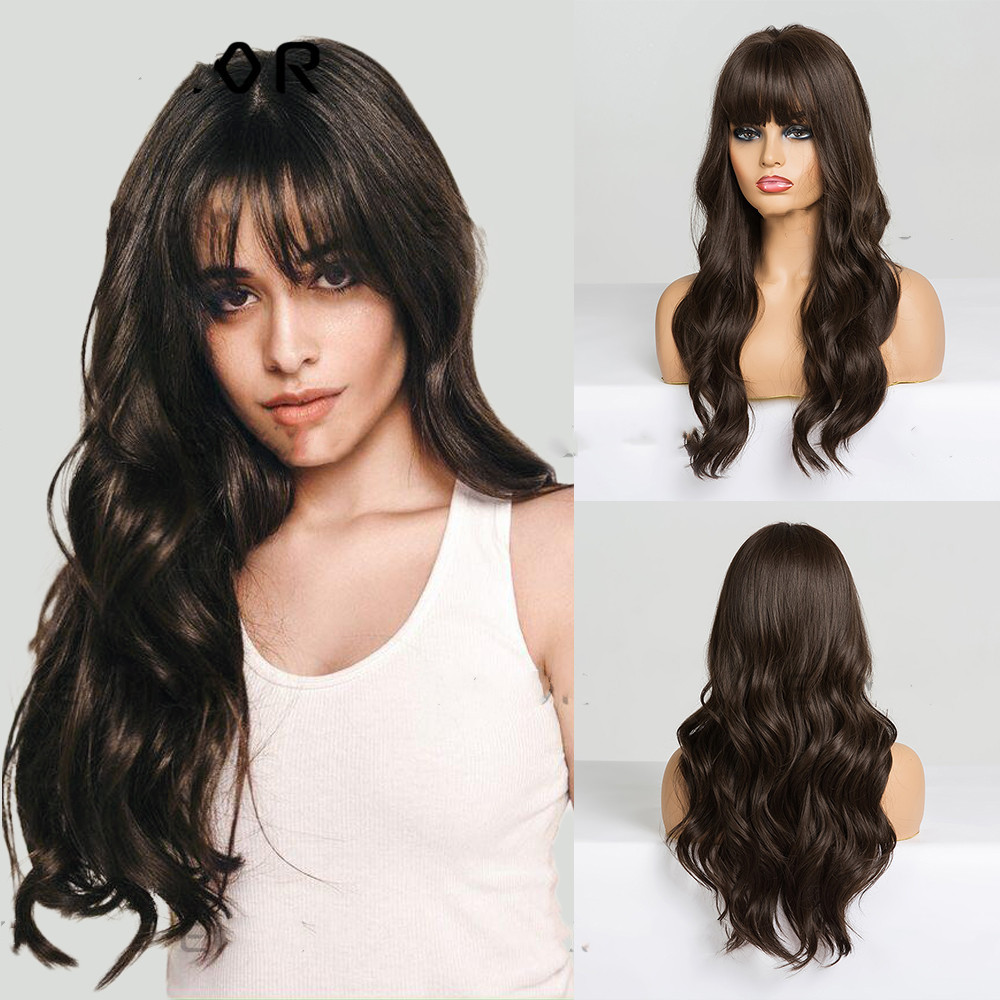 Black Brown Long Curly Hair With Bangs photo 2