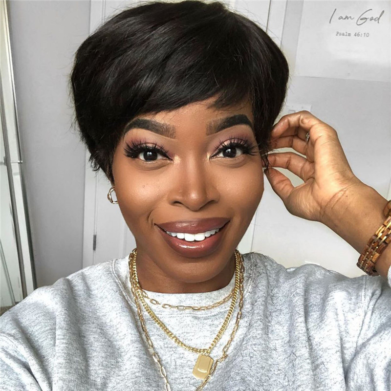 New Style Wig European And American Ladies Short Hair Natural Black Brown Chemical Fiber Hair Headgear Button Net photo 1