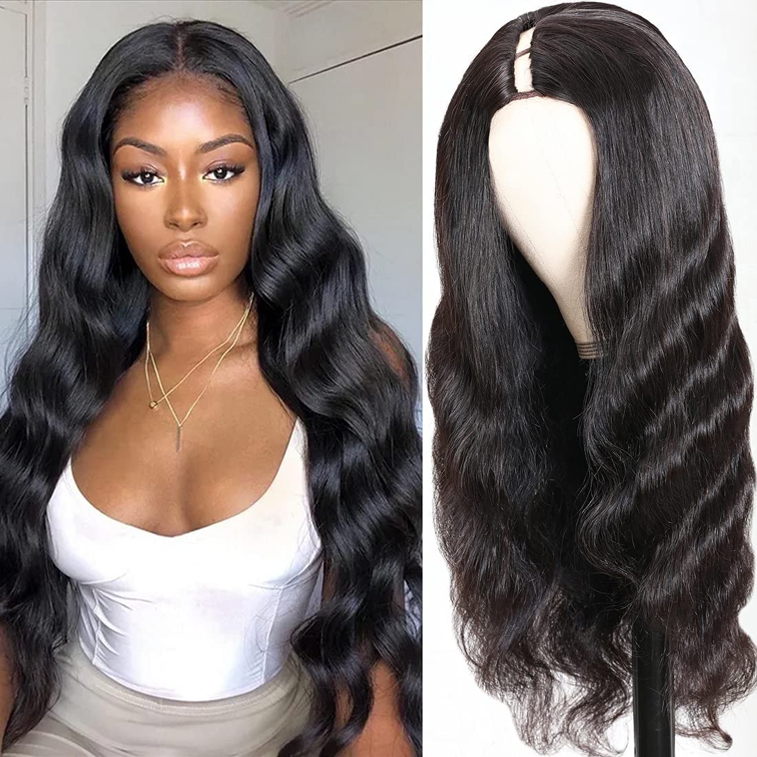 V-Part Human Hair Wig Body Wave, Natural Color, Density photo 1