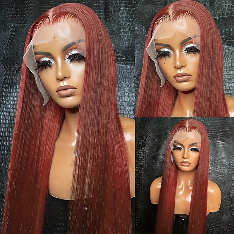 13x4 Straight Reddish-Brown Lace Front Wig HD Lace, Human Hair, Density photo 2