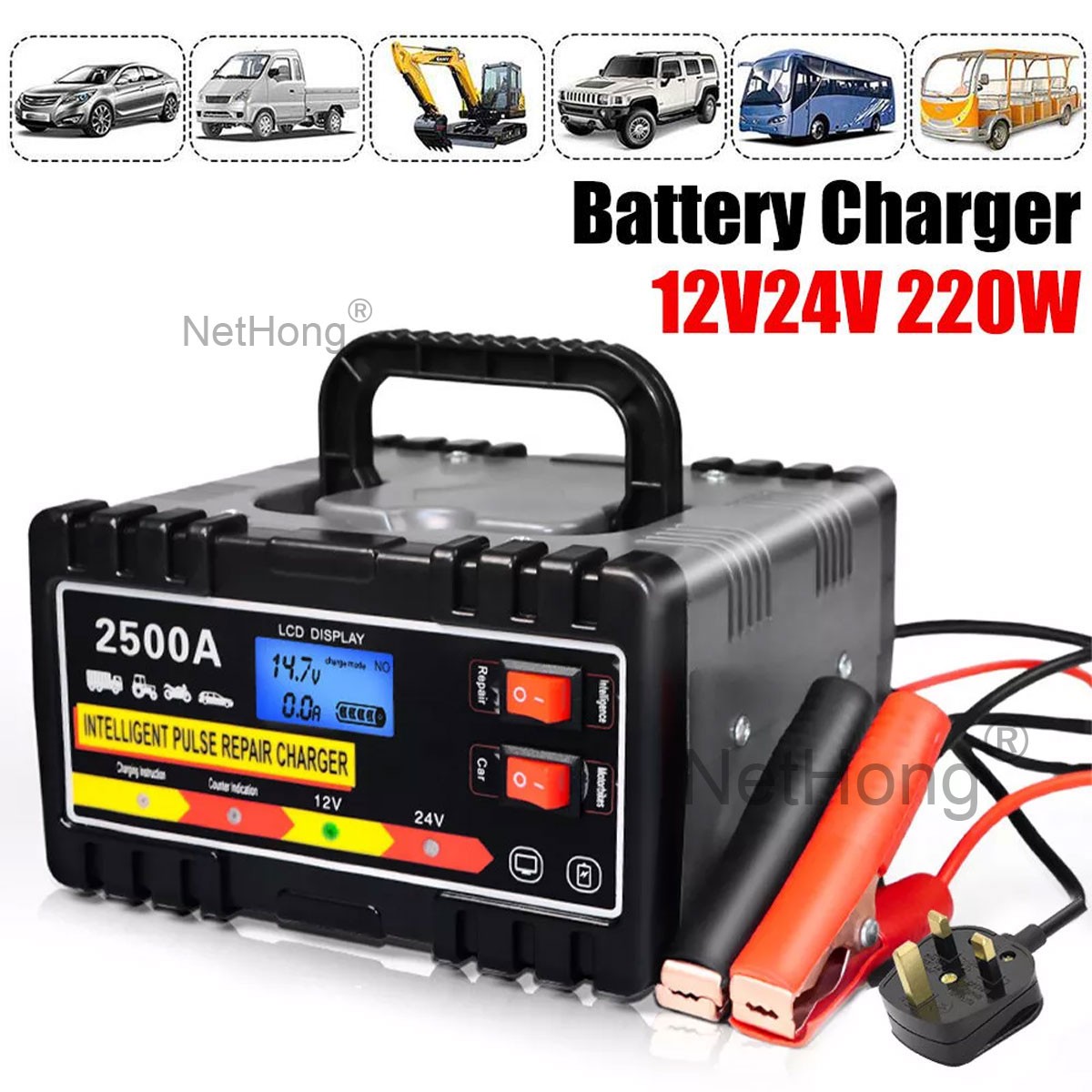 2500A HEAVY DUTY 12 24V AUTOMATIC CAR BATTERY CHARGER SMART PULSE REPAIR TRICKLE photo 3