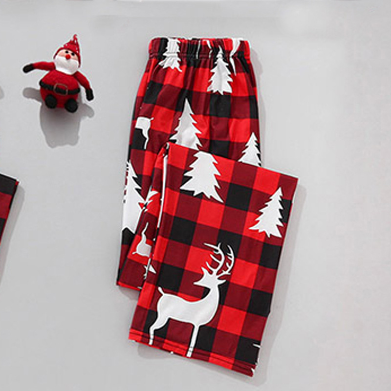 Parent-child Leisure Wear Set Plaid Stitching Printing Christmas photo 8