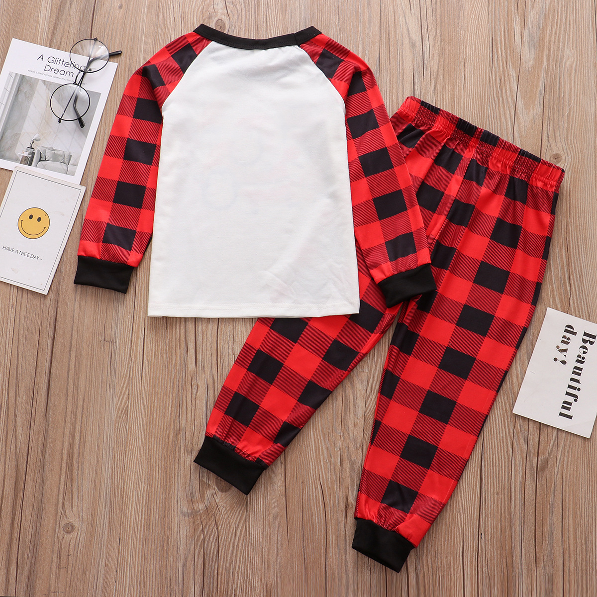 European And American Parent-child Suit Cartoon Santa Claus Printed Plaid Pants Homewear photo 3