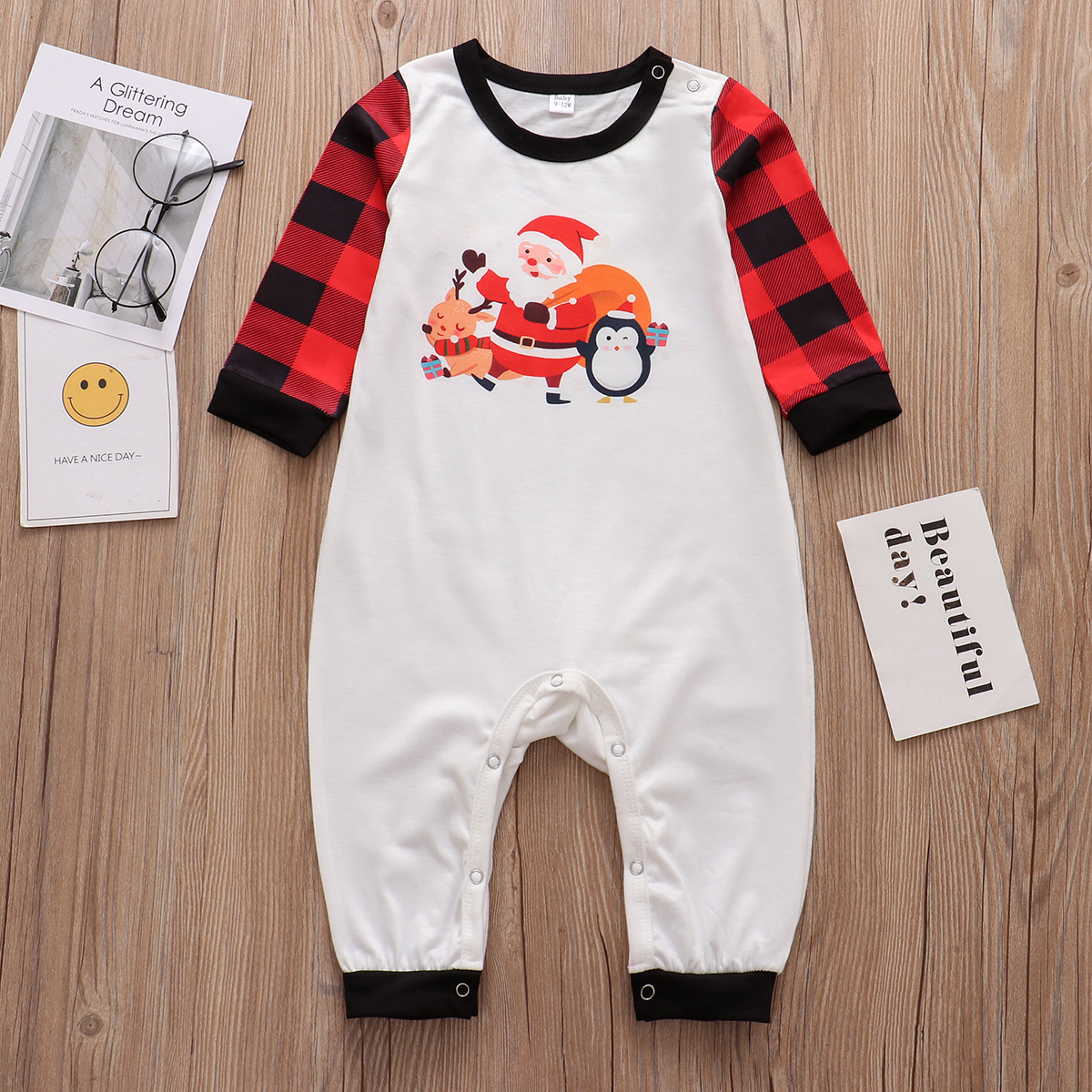 European And American Parent-child Suit Cartoon Santa Claus Printed Plaid Pants Homewear photo 4