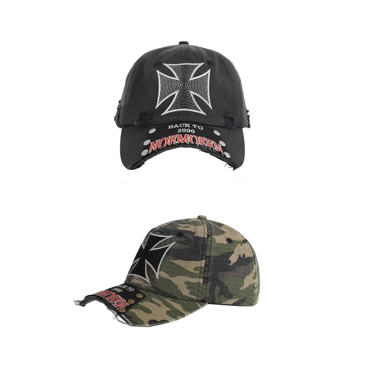 American-style Street-style Perforated Letter Patch Rivet Baseball Cap With Washed-out Distressed Retro Trend Soft Top Baseball Cap photo 5