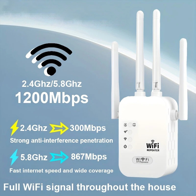 1200 Mbps Wireless Wi-Fi Repeater, Dual-Band 2.4 GHz 5 GHz Wi-Fi Signal Booster, 802.11ac Gigabit Wi-Fi Extender, WPS Router photo 1