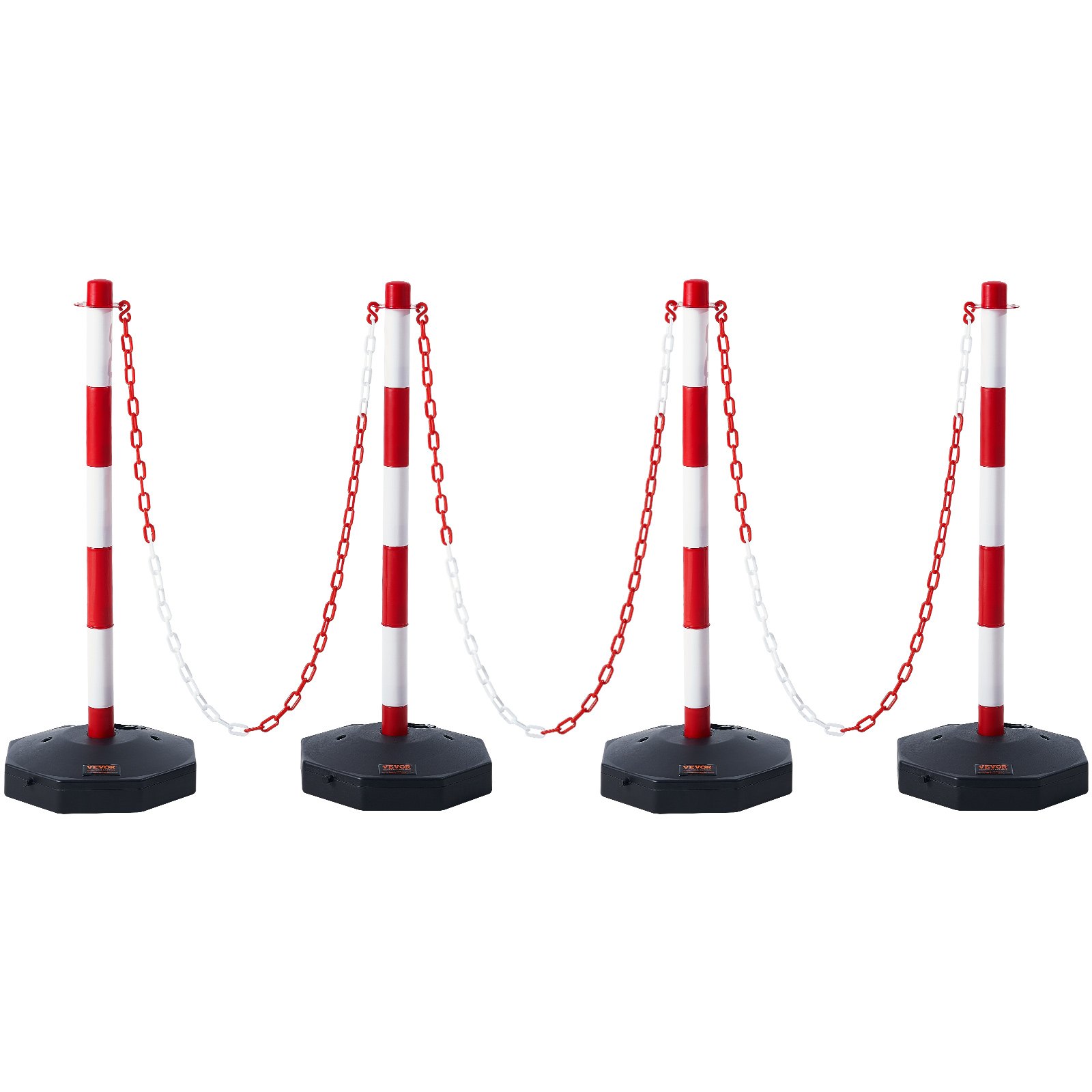 Adjustable Traffic Delineator Post Cones, 4 Pack, Traffic Safety Delineator Barrier With Fillable Base 2.44 M Chain, For Traffic Control Warning Parking Lot Construction Caution Roads, Red & White photo 1