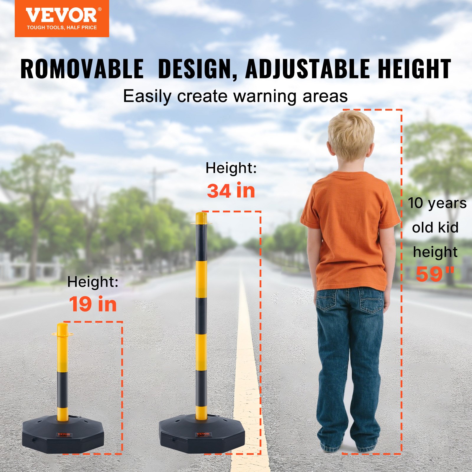 Adjustable Traffic Delineator Post Cones, 6 Pack, Traffic Safety Delineator Barrier With Fillable Base 2.44 M Chain, For Traffic Control Warning Parking Lot Construction Caution Roads, Yellow & Black photo 4