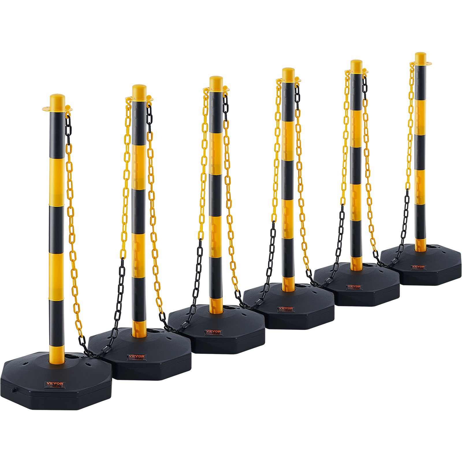 Adjustable Traffic Delineator Post Cones, 6 Pack, Traffic Safety Delineator Barrier With Fillable Base 2.44 M Chain, For Traffic Control Warning Parking Lot Construction Caution Roads, Yellow & Black photo 1