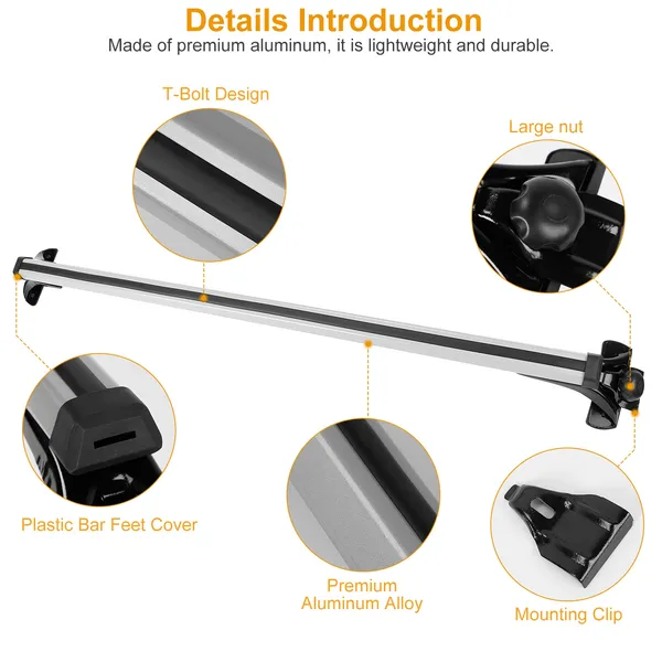 47.24in Universal Top Roof Rack Cross Bar Cargo Carrier Aluminum Crossbar Rack With 165LBS Capacity Fit For Most Vehicle Wagon Car Without Roof Side Rail photo 5