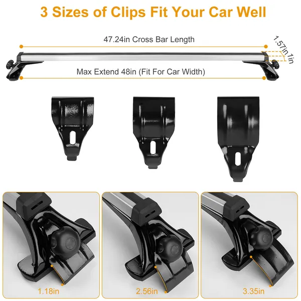47.24in Universal Top Roof Rack Cross Bar Cargo Carrier Aluminum Crossbar Rack With 165LBS Capacity Fit For Most Vehicle Wagon Car Without Roof Side Rail photo 2