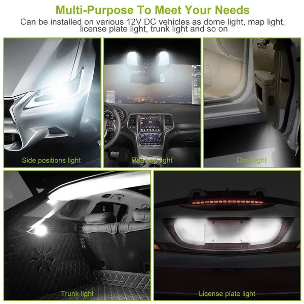 10Pcs 12V T10 LED Light Bulb Wedge Base Interior Dome Map LED Lights License Plate Trunk Side photo 3