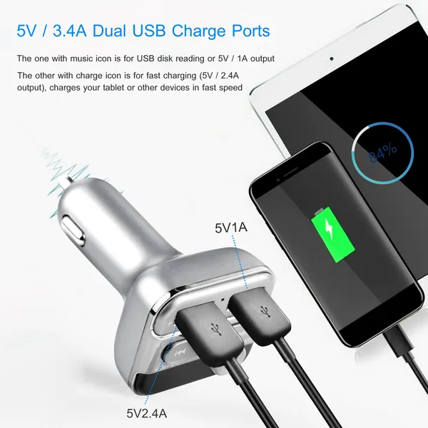 Car Wireless FM Transmitter 3.4A Dual USB Charge Hands-free Call Car MP3 Player photo 3