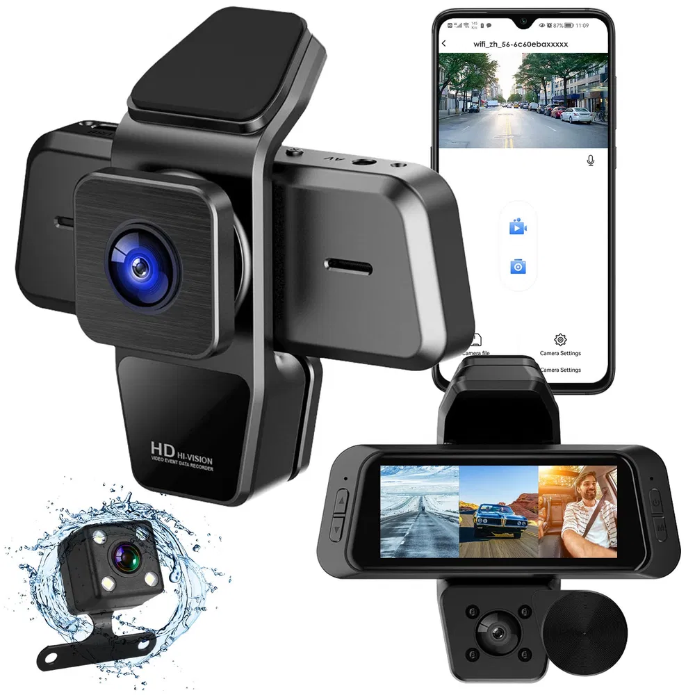 1080P FUD 3 Channel WiFi Dash Cam 170° Wide Angle Triple Car Camera With IR Night G-Sensor Motion Detection Loop Recording App Control Support 128G Max photo 6