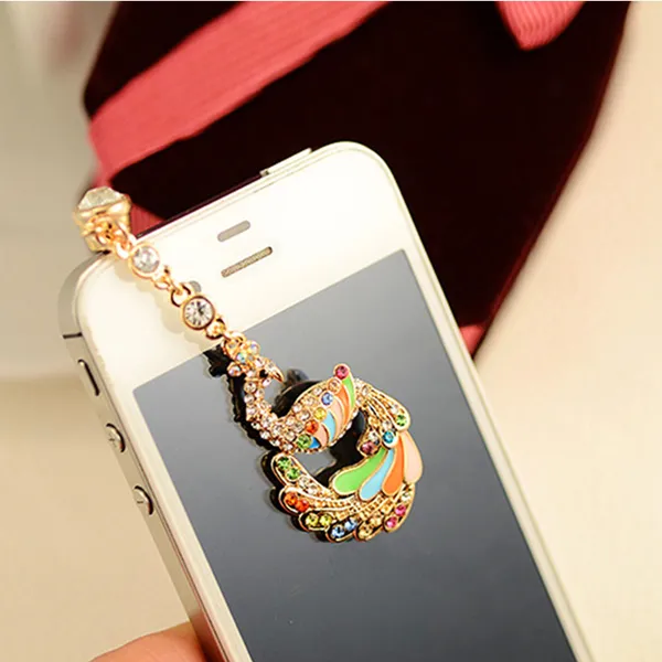 Colorful Crystal Diamond Phoenix Dust Cap Pendant For Cell Phone 3.5mm Jack photo 3