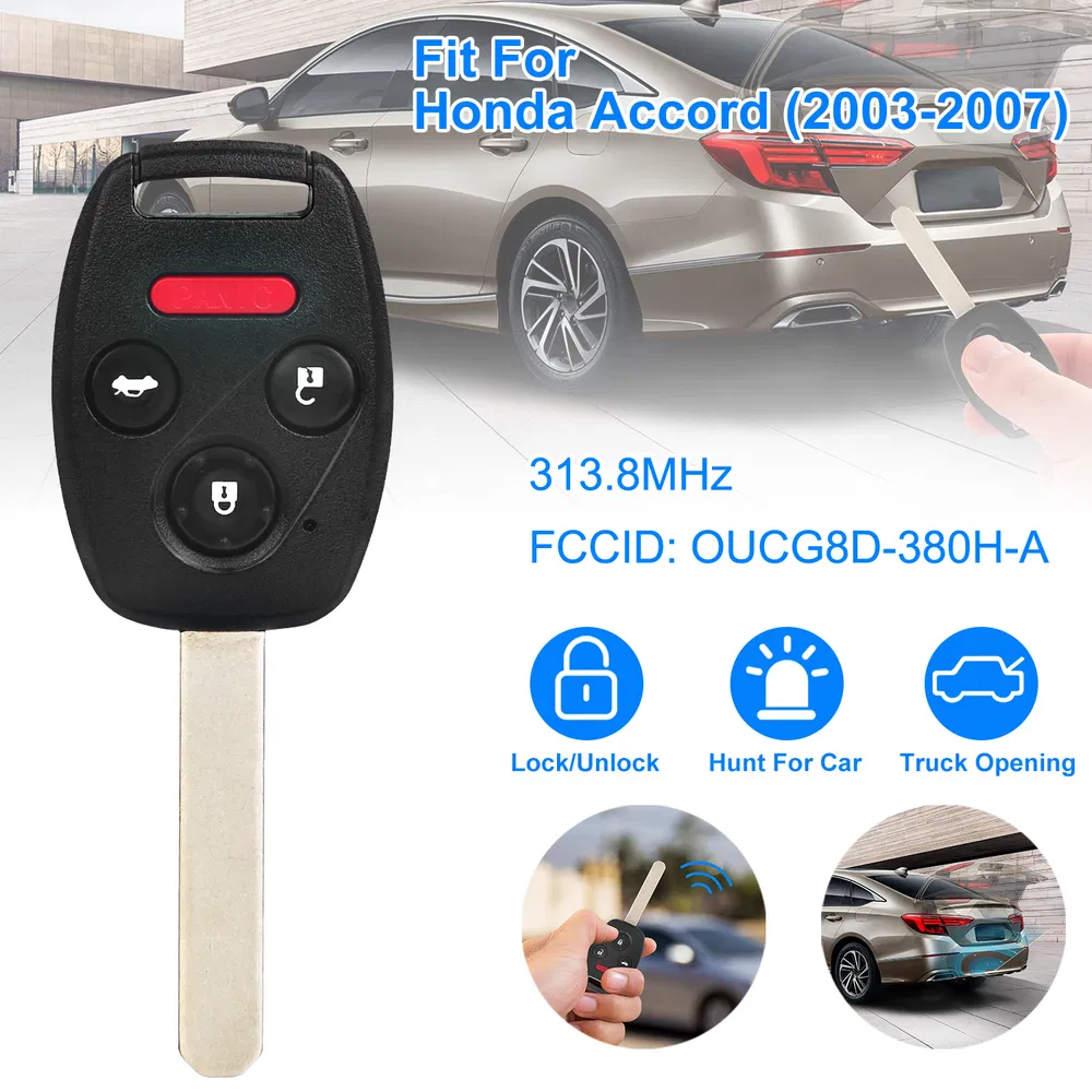 Fit For Honda Accord 2003-2007 Remote Keyless Entry Shell Button Car Key Fob Uncut Key Cover Case OUCG8D-380H-A FCCID 313.8MHz Frequency photo 6