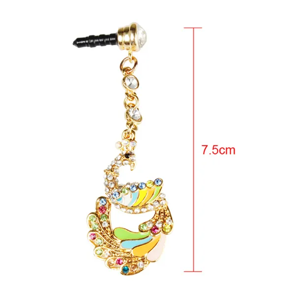 Colorful Crystal Diamond Phoenix Dust Cap Pendant For Cell Phone 3.5mm Jack photo 4
