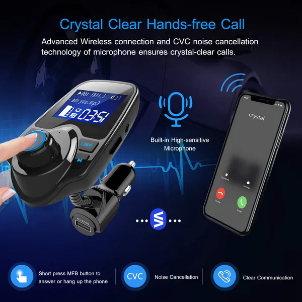 Car Wireless FM Transmitter Fast USB Charge Hands-free Call Car MP3 Player AUX Input photo 2