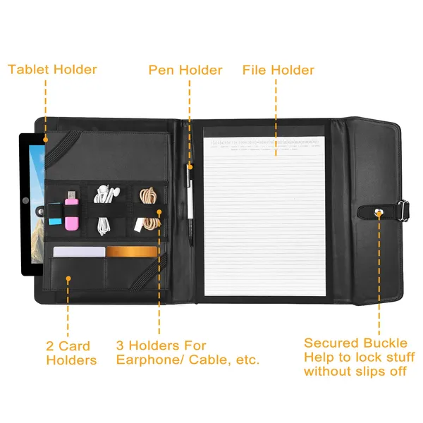 Padfolio Portfolio Folder Business Document Organizer PU Leather Padfolio Holder Case photo 4