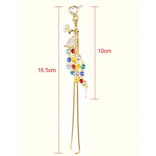 Colorful Crystal Diamond Peacock Dust Cap Pendant For Cell Phone 3.5mm Jack photo 3